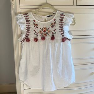 Flutter Sleeve Embroidered Blouse